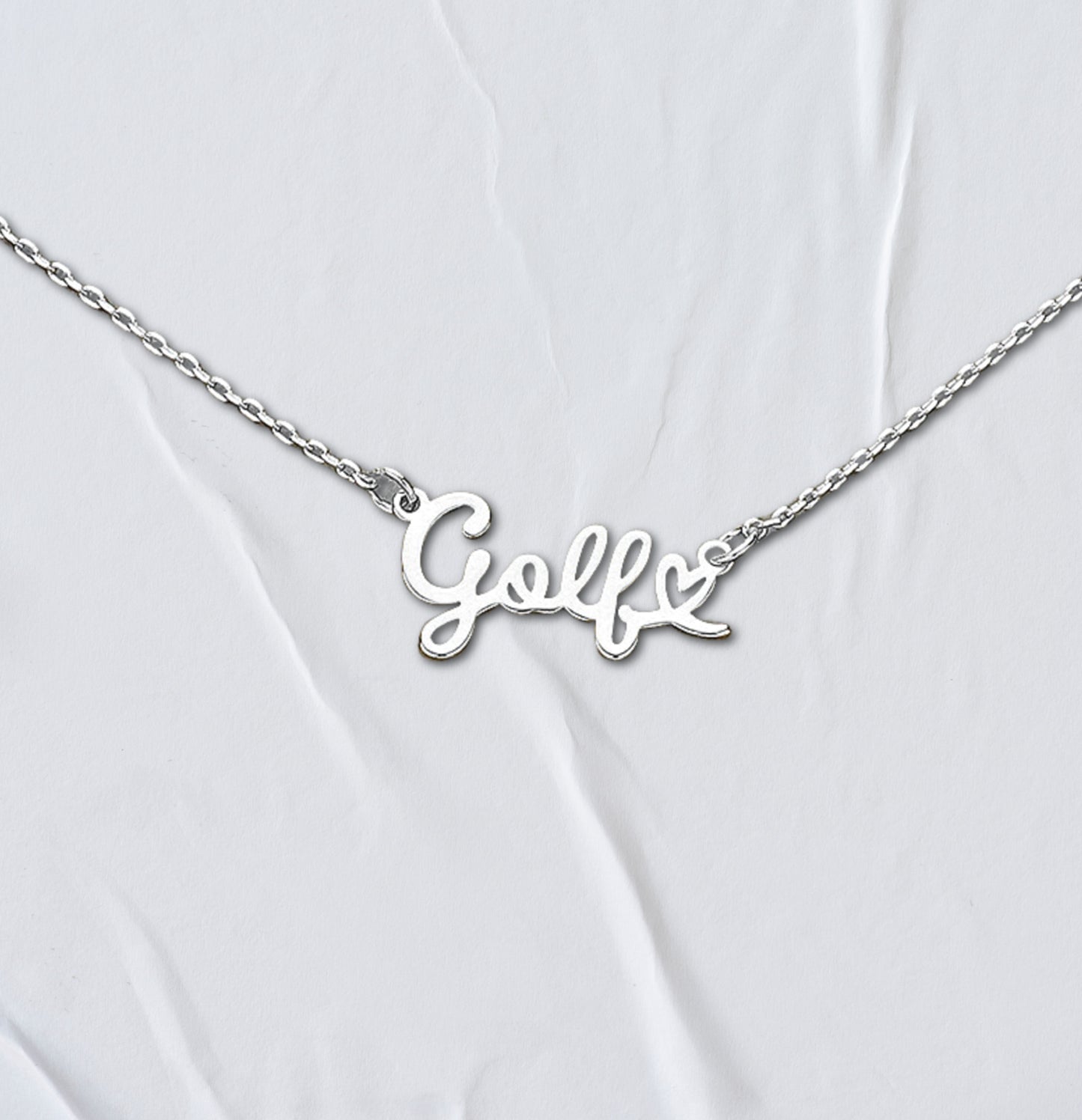 Golf Heart Script Pendant Necklace