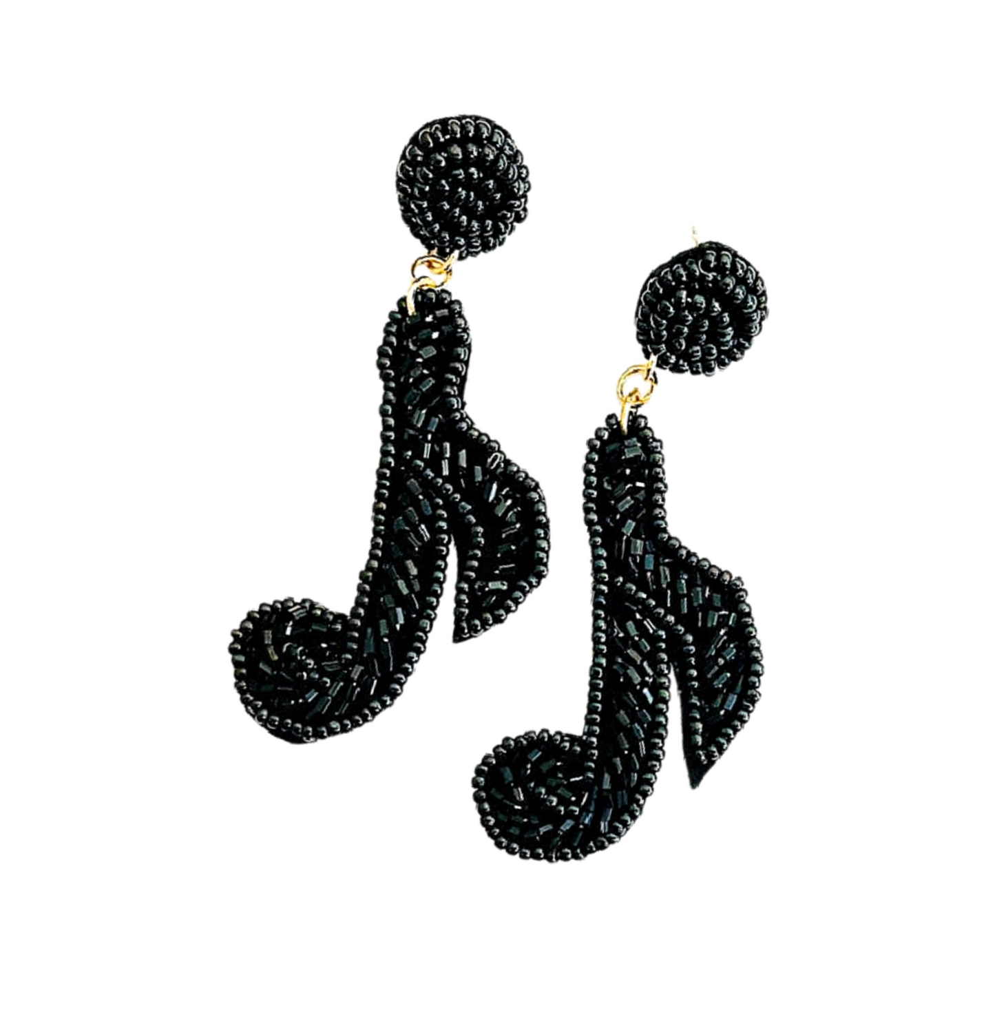 Music Note Treble Black Beaded Earrings