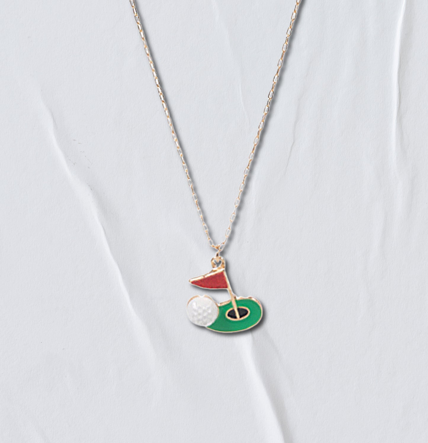 Enamel Golf Ball Hole Flag Stud Earrings & Necklace SET