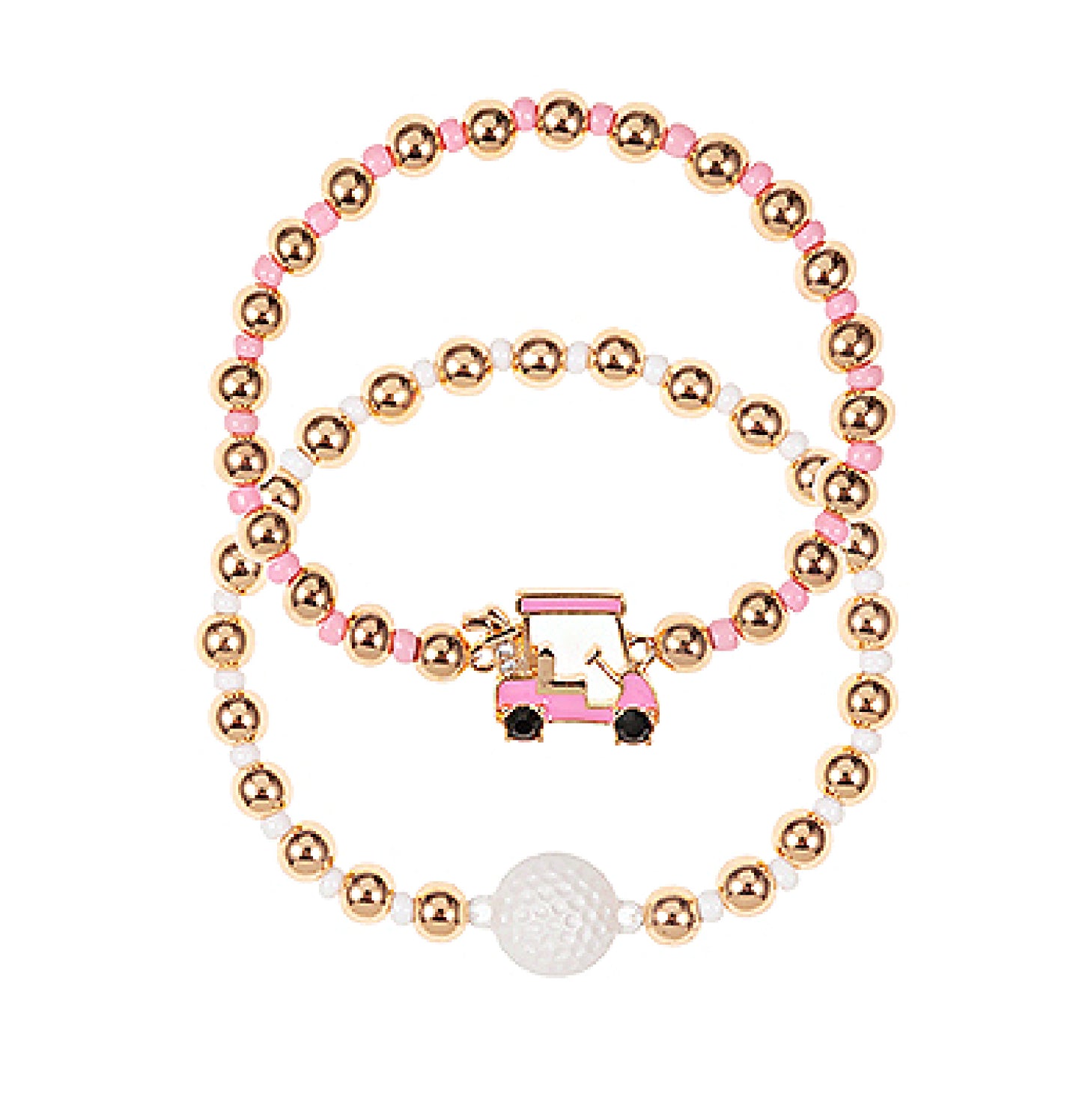 GOLF Cart Ball Stretch Beaded Bracelet SET