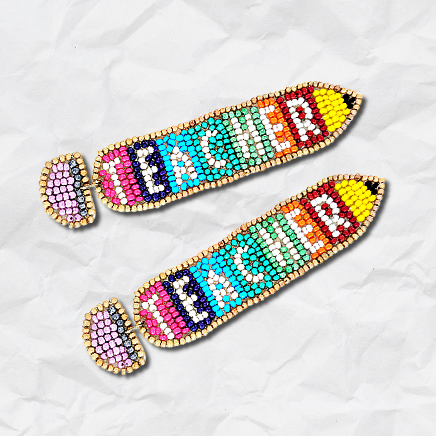 Pencil Teacher Seed Beaded Earrings