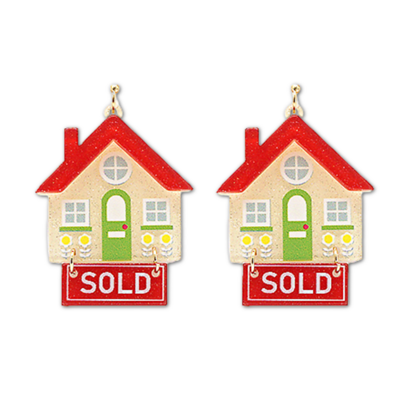 Real Estate Agent Hanging SOLD Home Sign Acrylic Earrings