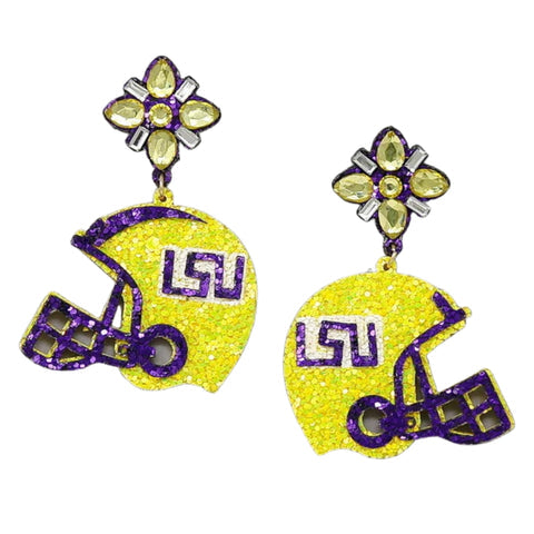 Crystal Top LSU Tigers College Football Helmet Glitter Gem Earrings