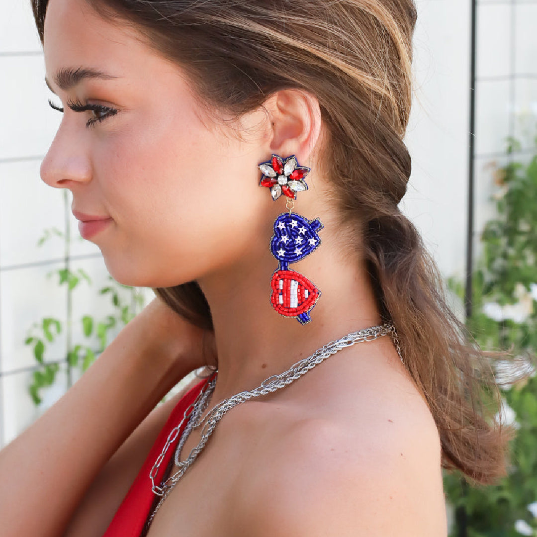 American USA Flag Sunglasses Beaded Earrings