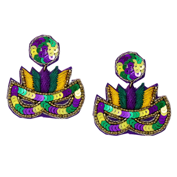 Mardi Gras Mask Bead Sequin New Orleans Earrings