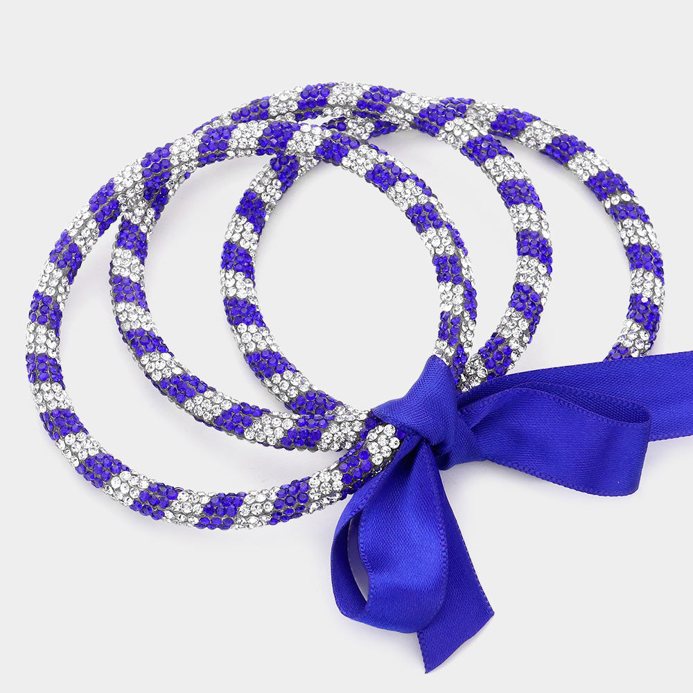 3PC Set Blue Striped Sparkle Bangle Bracelets