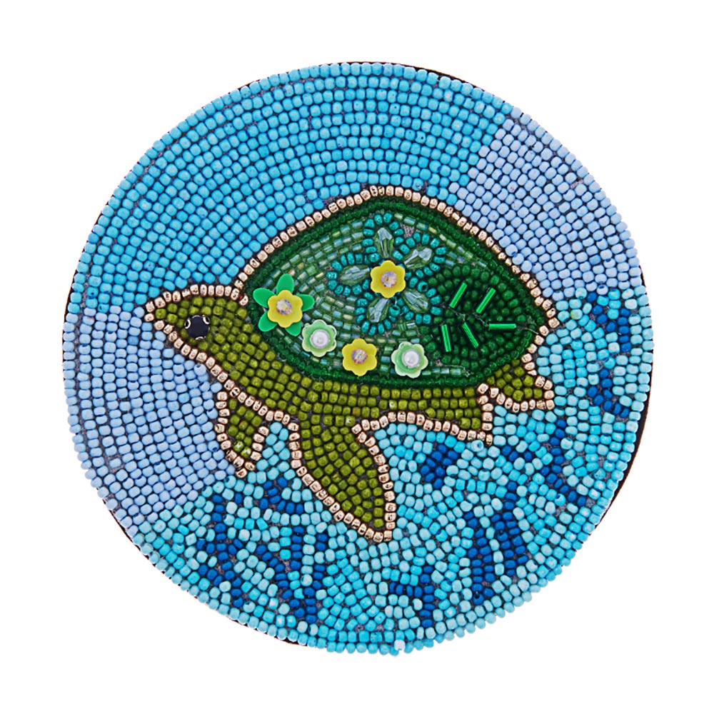 Seed Beaded Artisan Made Sea Turtle Coaster