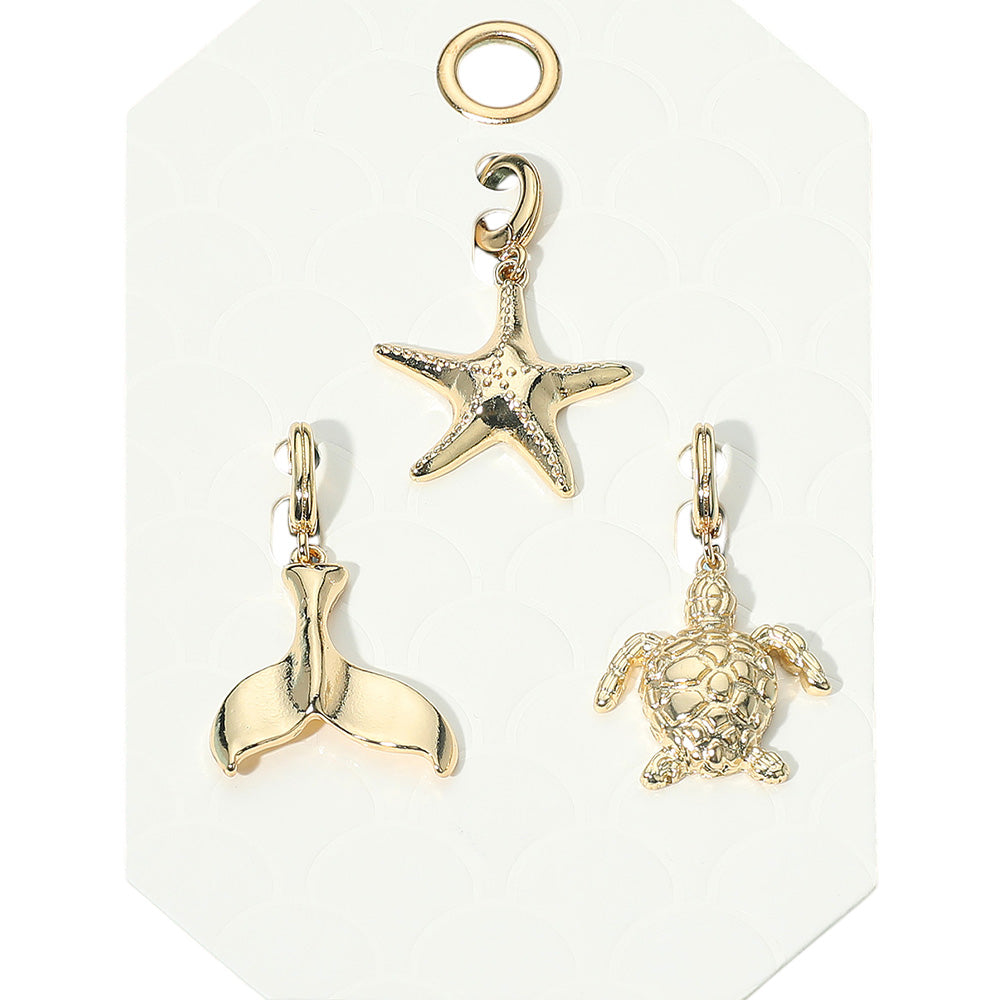 3PC Starfish Turtle Whale Gold Charm Set
