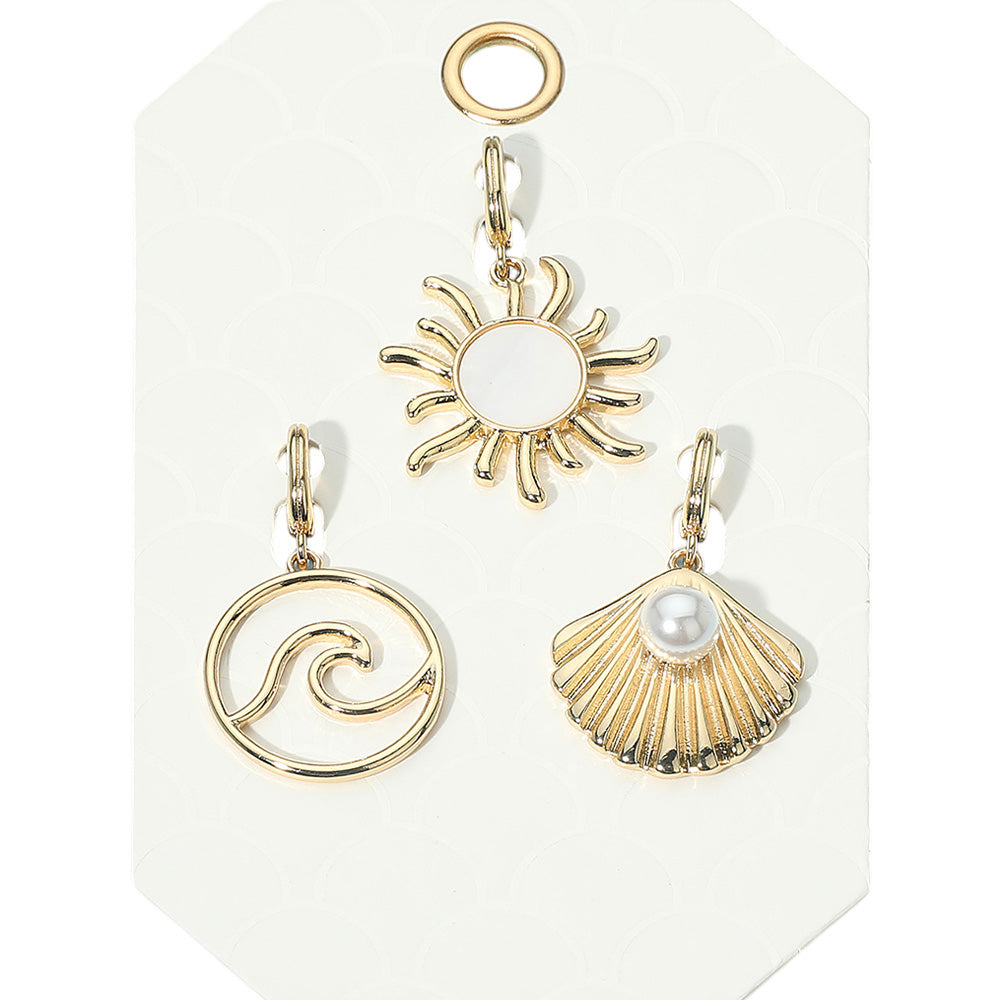 3PC Sun Waves Shell Gold Charm Set