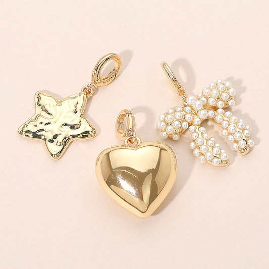3PC Star Heart Bow Gold Charm Set