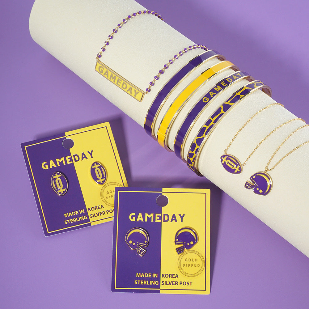 GAMEDAY 18K Gold Dipped Enamel Purple Yellow Team Necklace