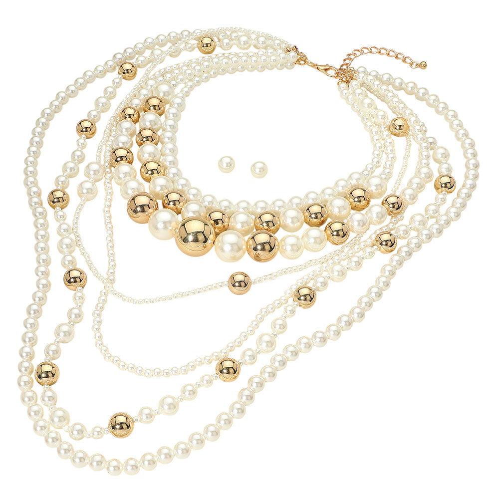Joie Pearl Gold Beaded Statement Necklace
