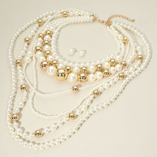 Joie Pearl Gold Beaded Statement Necklace