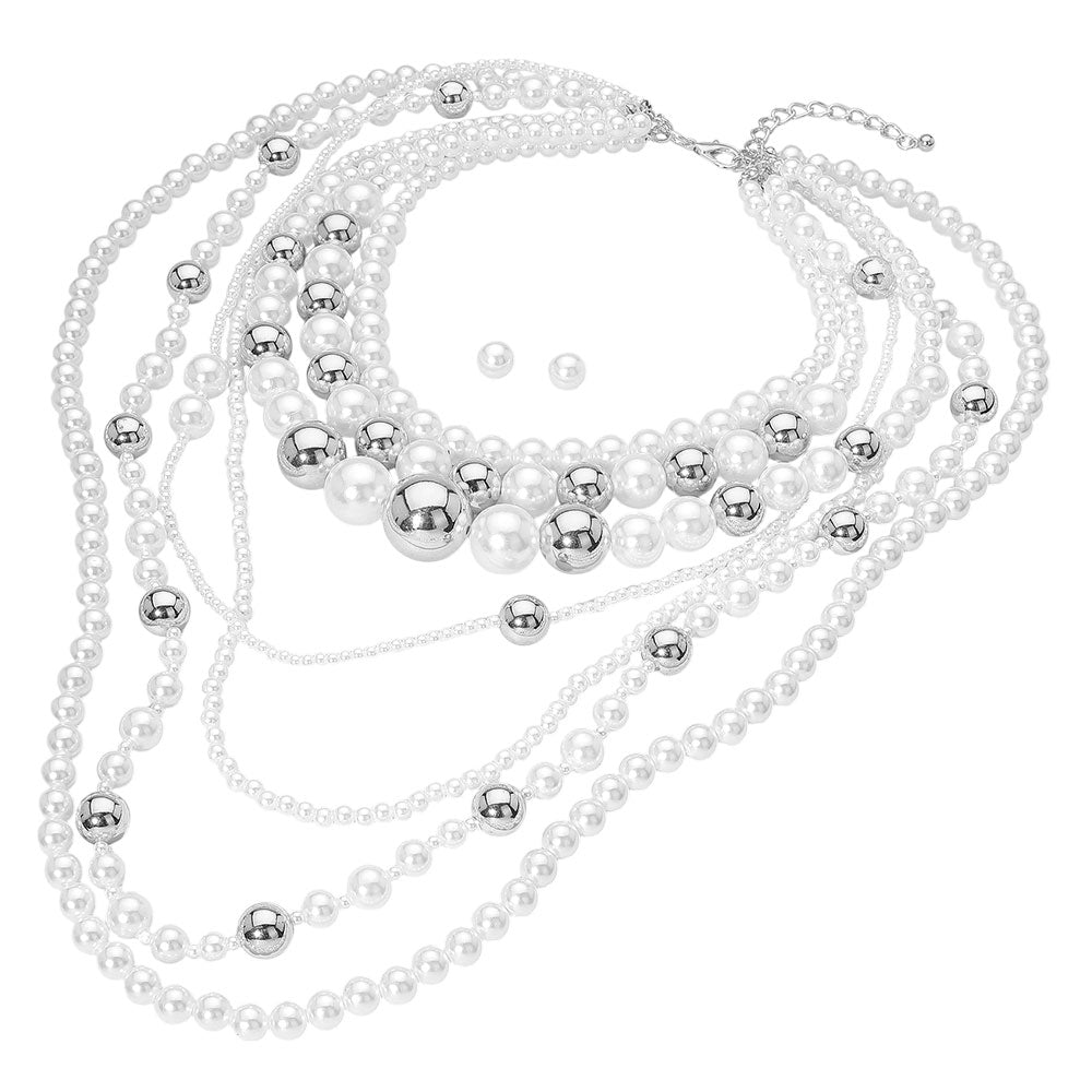 Joie Pearl Silver Beaded Statement Necklace