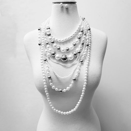 Joie Pearl Silver Beaded Statement Necklace