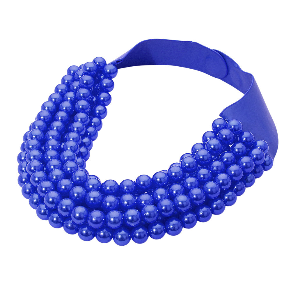 Cora Blue Luster Beaded Leather Magnetic Collar Necklace