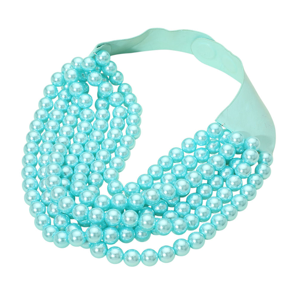 Cora Turquoise Luster Beaded Leather Magnetic Collar Necklace
