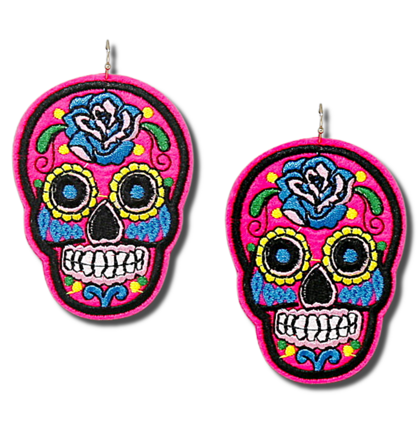 Mardi Gras Day of The Dead Sugar Skull Embroidered Earrings