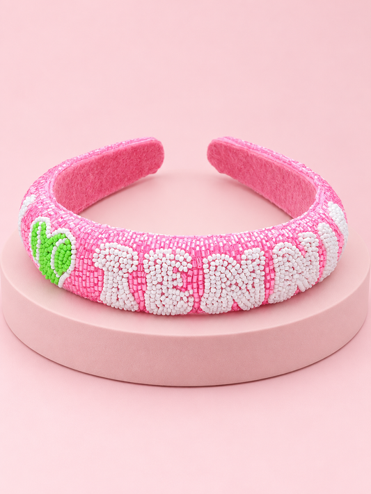 Tennis Theme Pink Beaded Sporty Headband