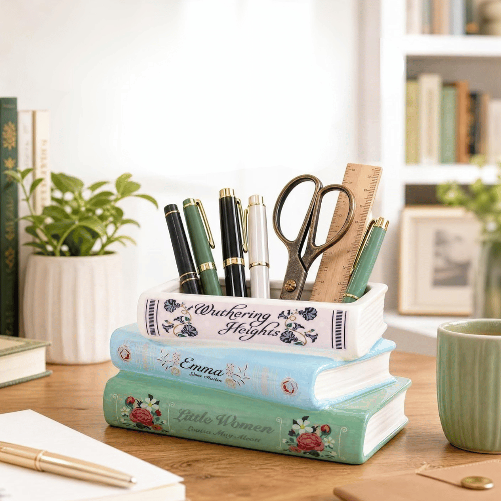 Classic Women Authors Stacked Ceramic Books Vase