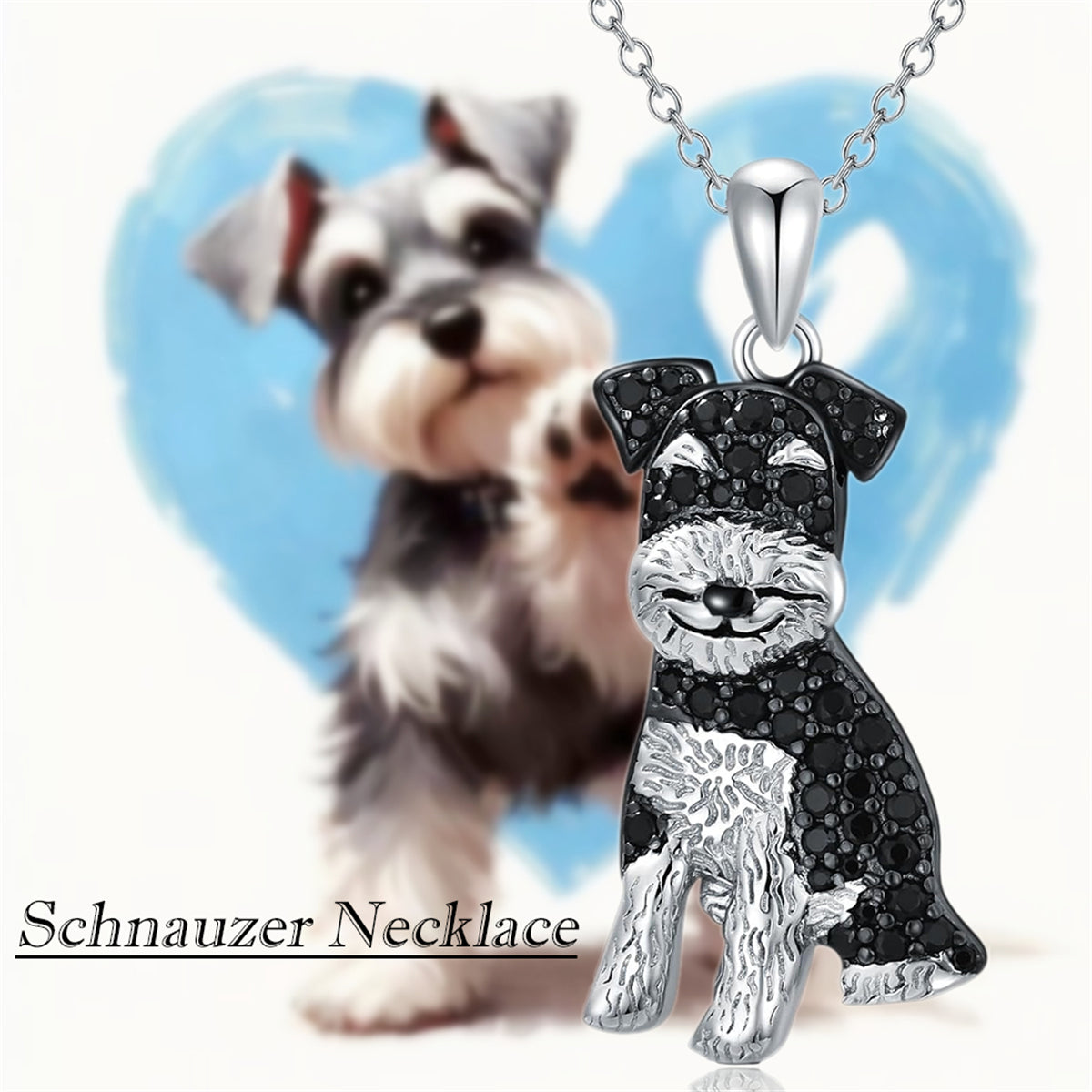 Schnauzer Dog Breed Rhodium Sterling Silver CZ Necklace