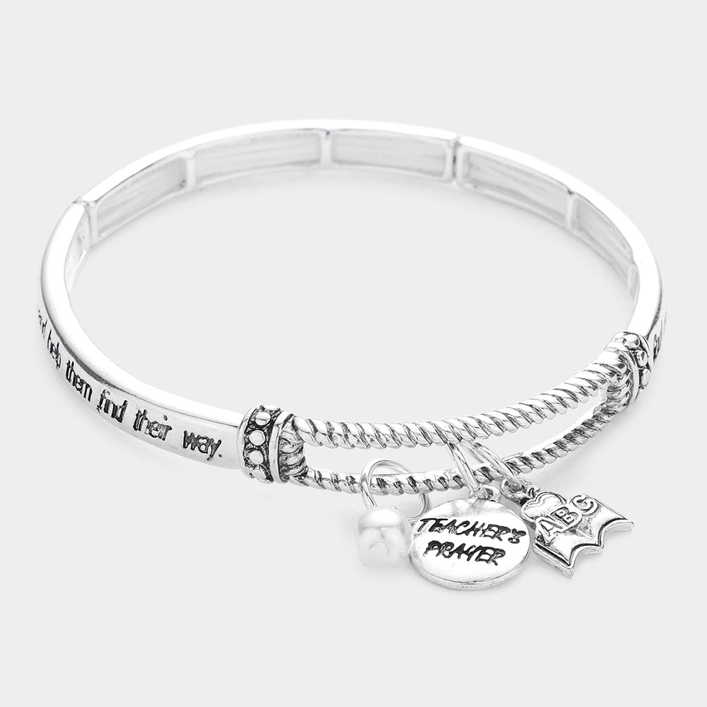 Teachers Prayer Pearl Charm Stretch Bracelet