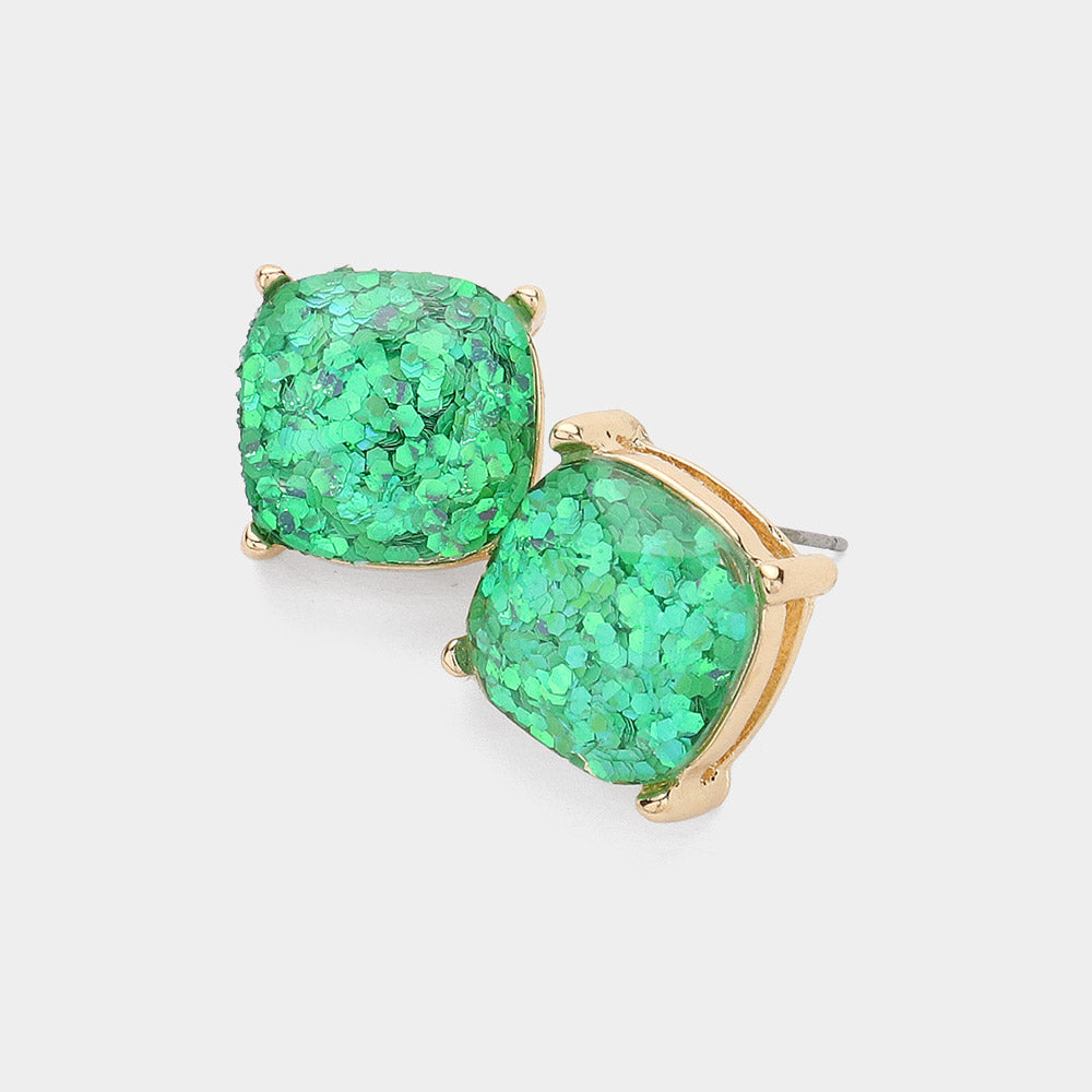 Druzy Square Cluster Sparkle Stud Earrings