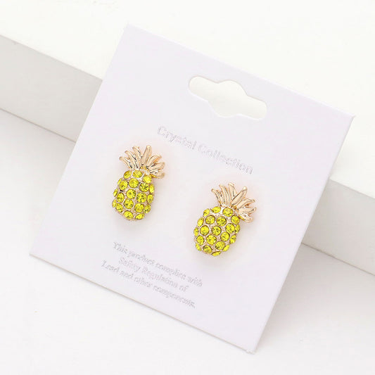 Crystal Pave Rhinestone Tropical Pineapple Stud Earrings