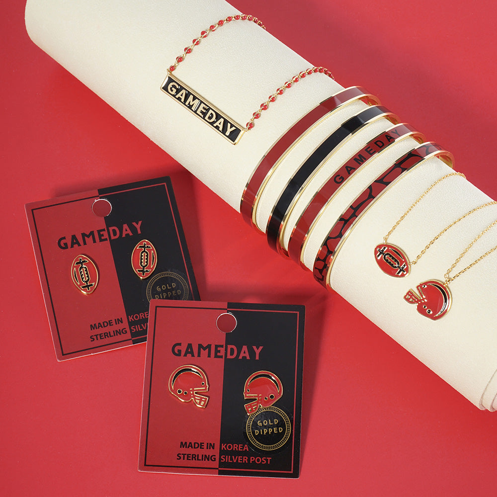 GAMEDAY 18K Gold Dipped Enamel Garnet Black Team Earrings