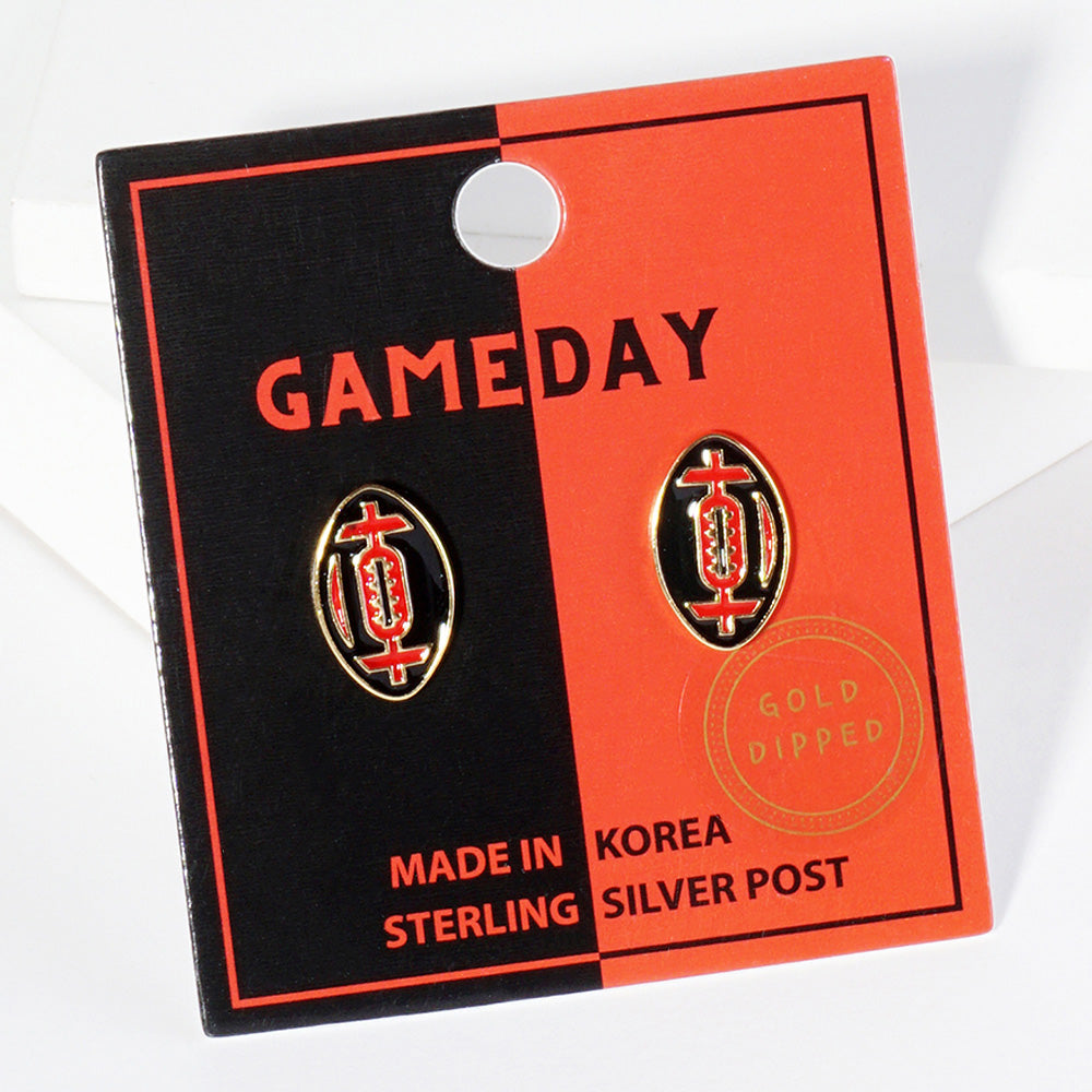 GAMEDAY 18K Gold Dipped Enamel Red Black Team Earrings