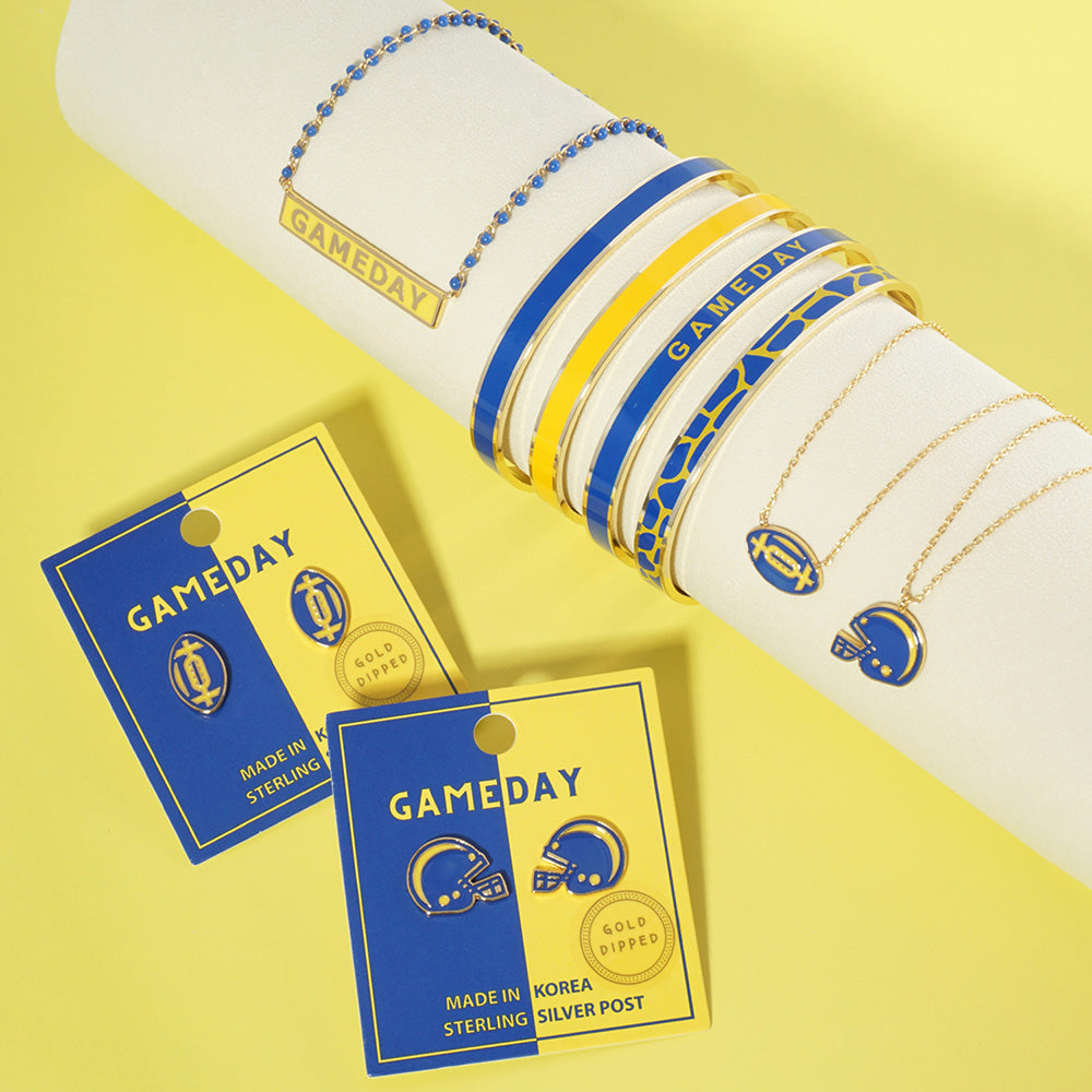 GAMEDAY 18K Gold Dipped Enamel Blue Yellow Team Earrings
