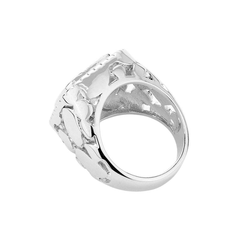 Square Cut CZ Stone Silver Ring