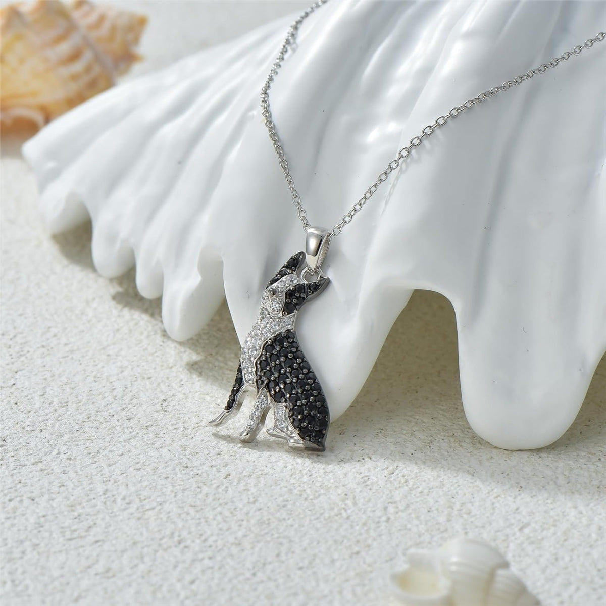 Boston Terrier Dog Breed Rhodium Sterling Silver CZ Necklace
