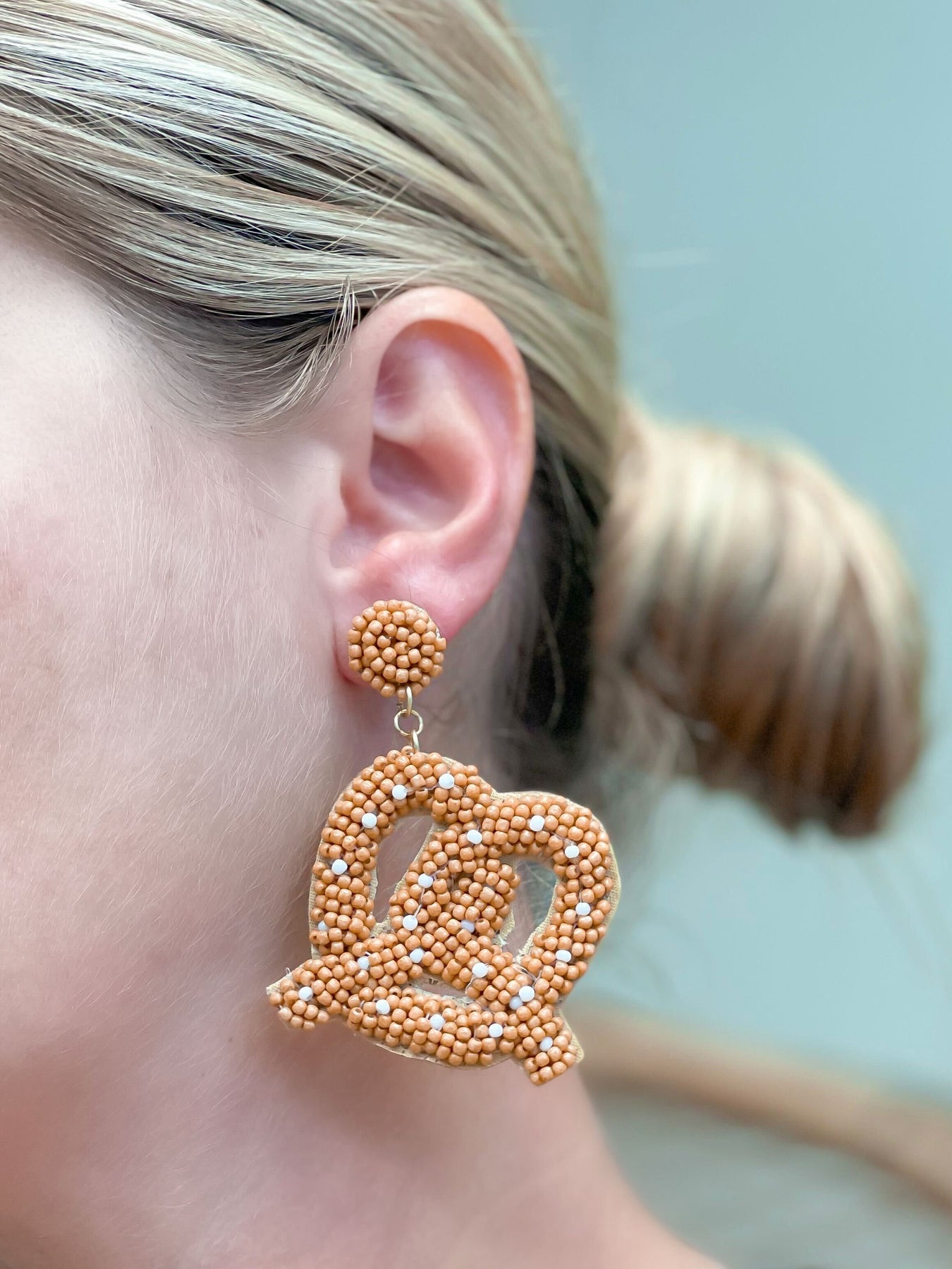 Bavarian Salted Pretzel Seed Beaded Earrings