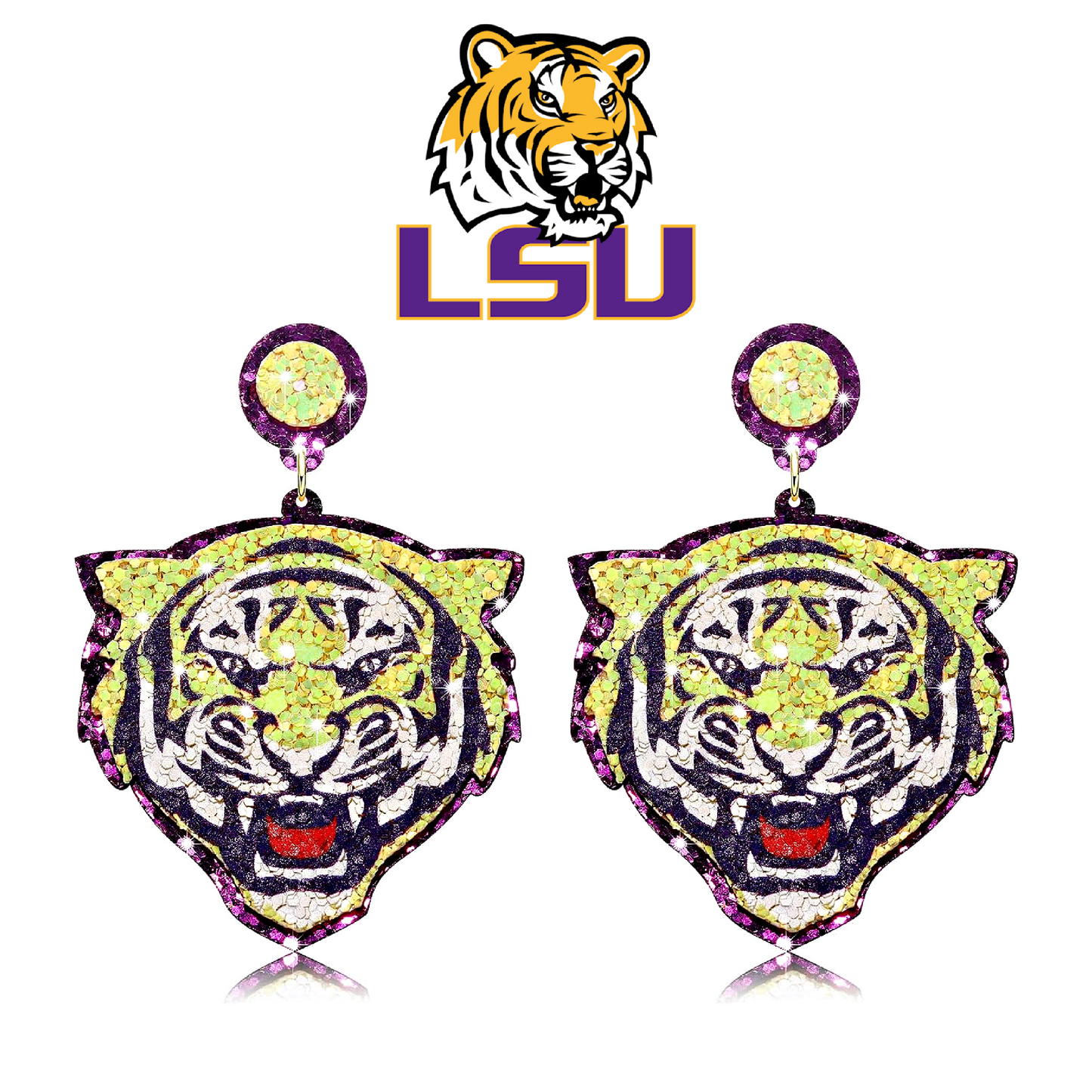 LSU University Tigers Glitter Football Earrings