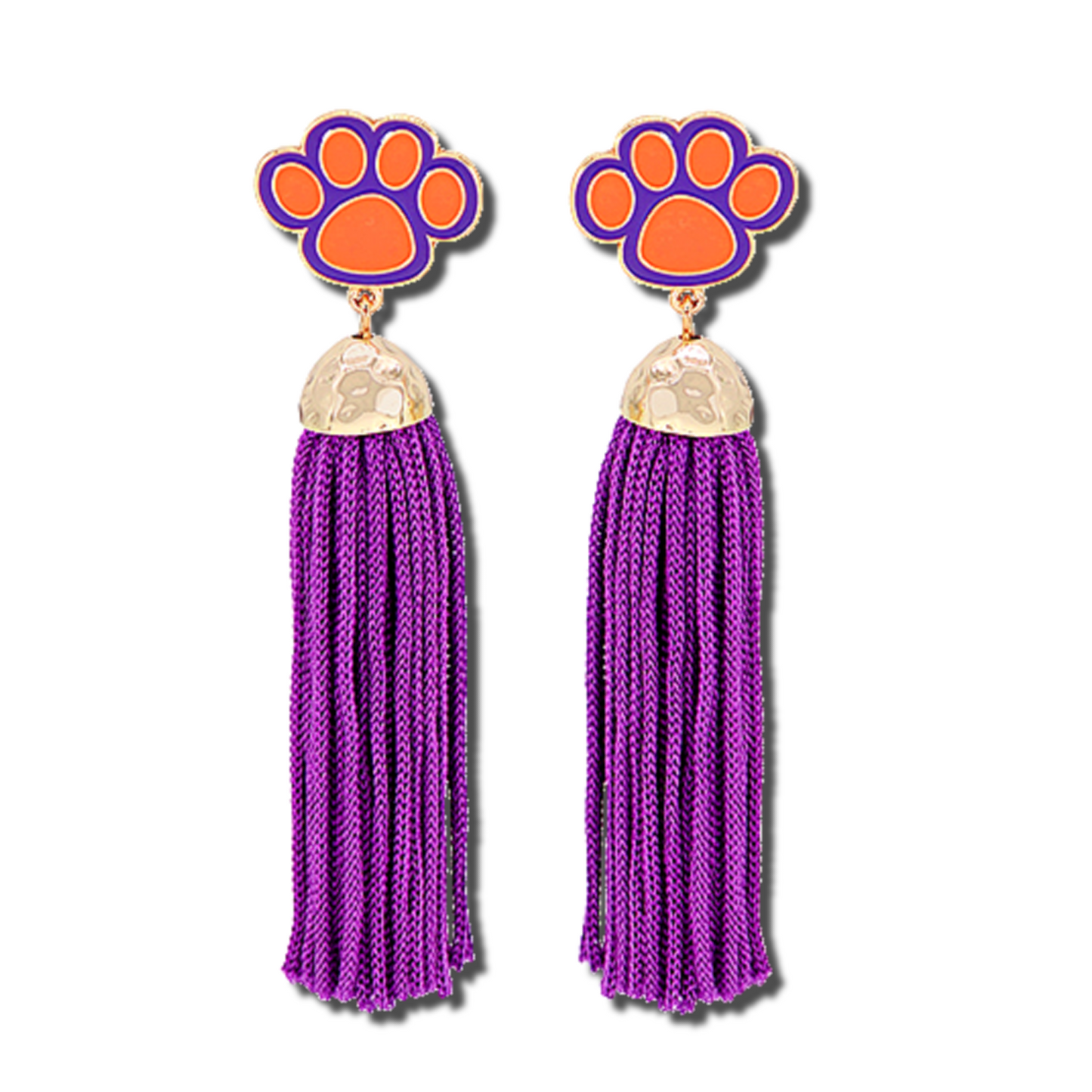 CLEMSON Orange Purple Football Tiger Tassel Earrings