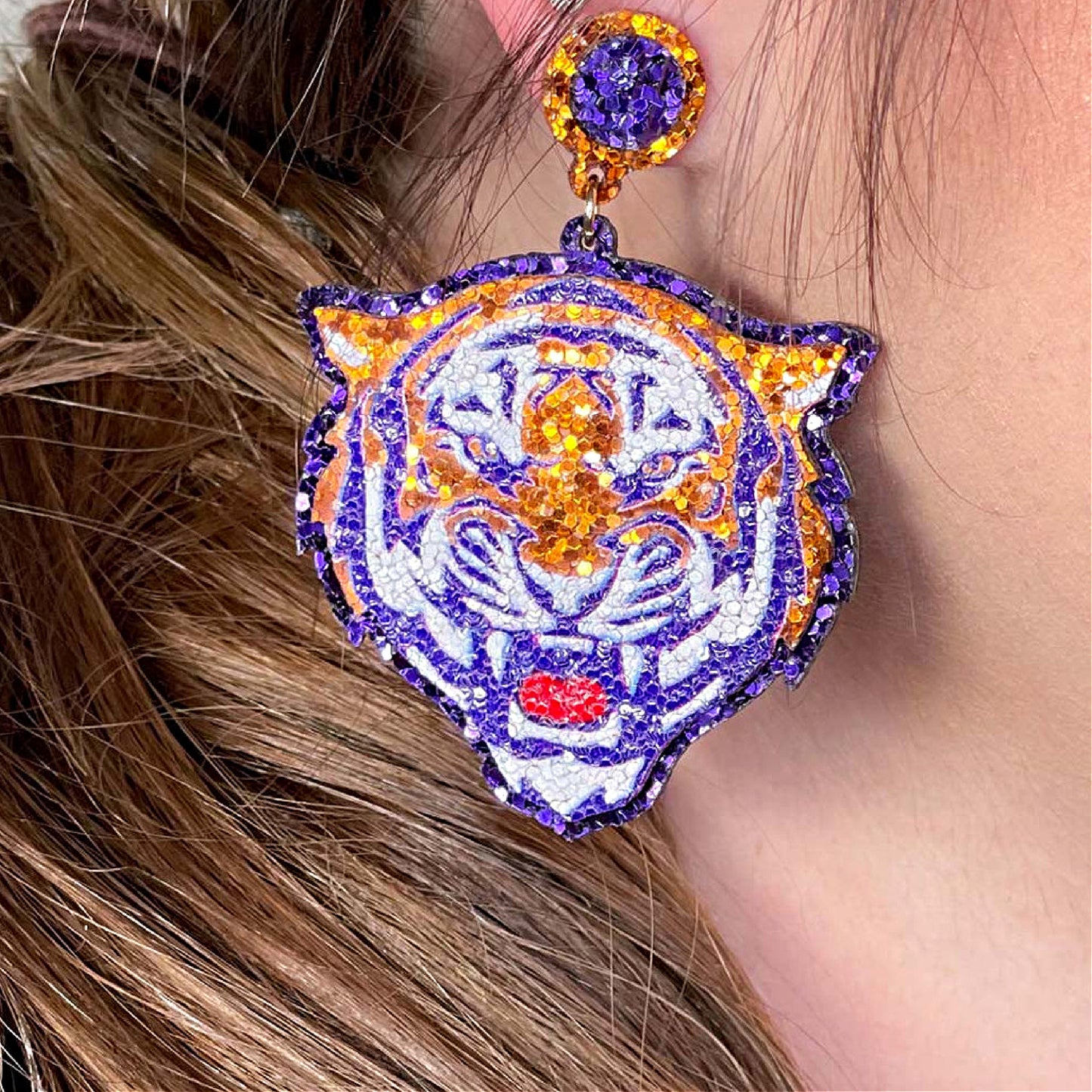 Clemson University Tigers Glitter Football Earrings