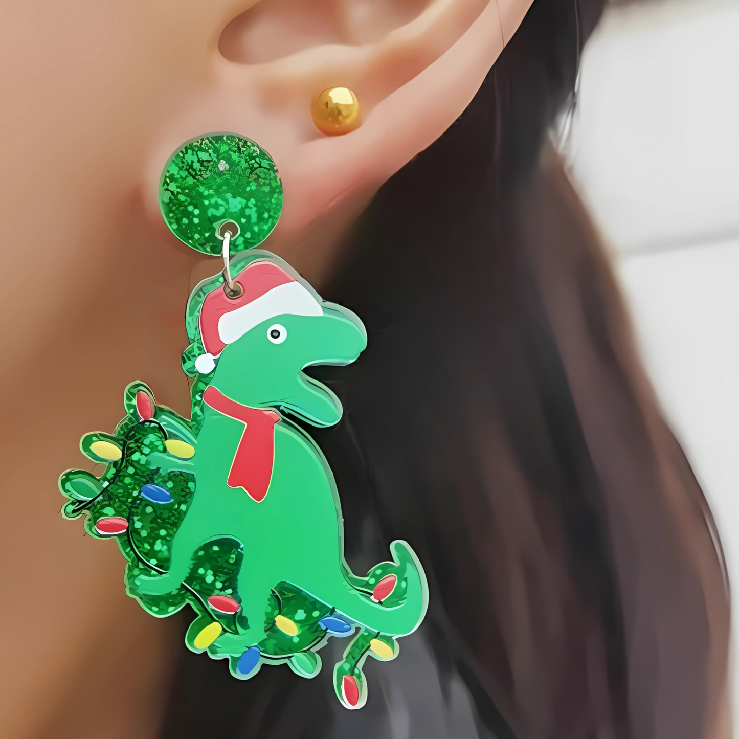 Dinosaur Acrylic Christmas Holiday Earrings