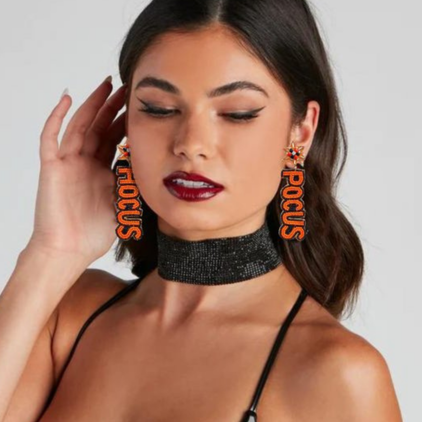 Hocus Pocus Word Seed Beaded Crystal Top Earrings