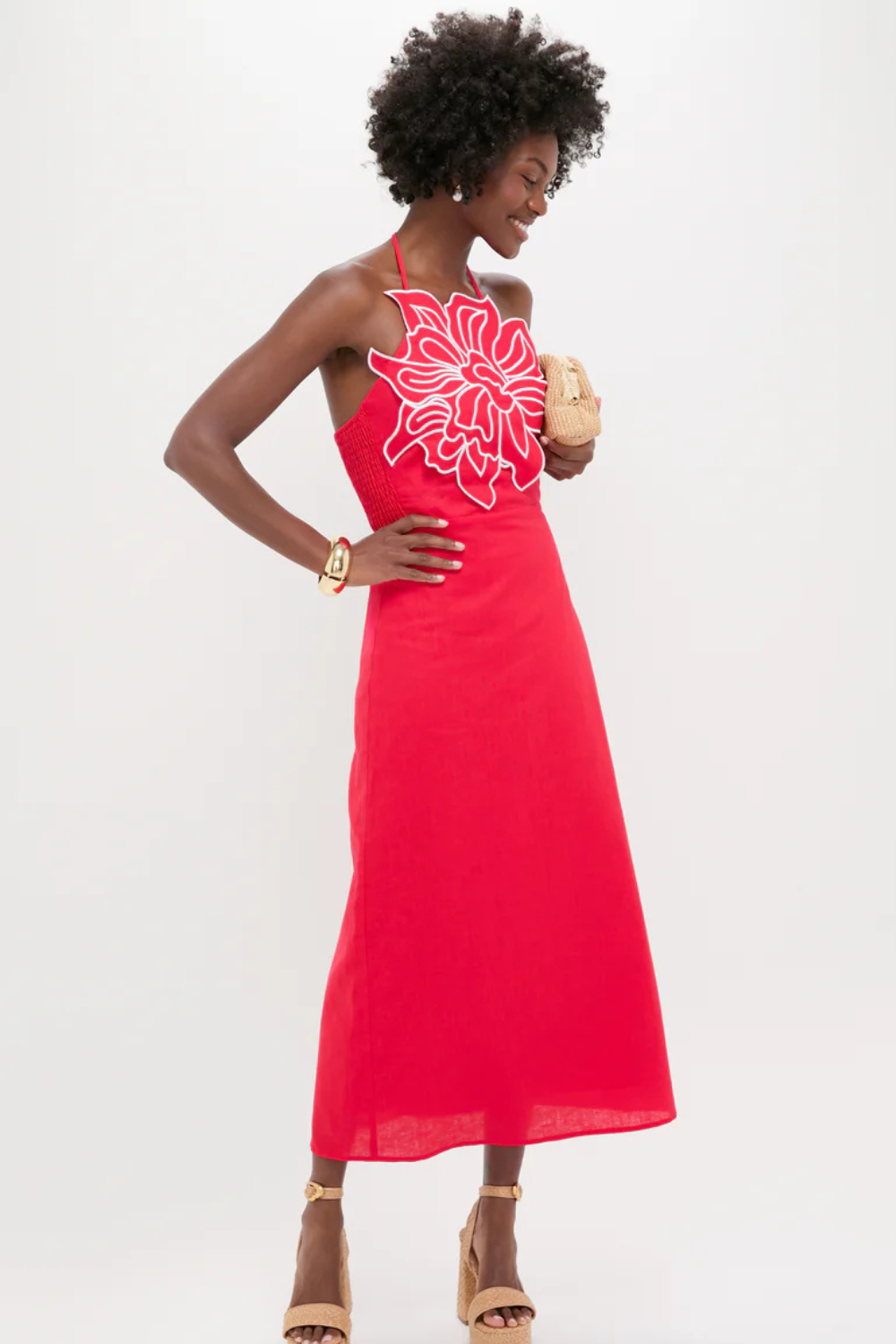 BODICE BLOSSOM RED HALTER DRESS
