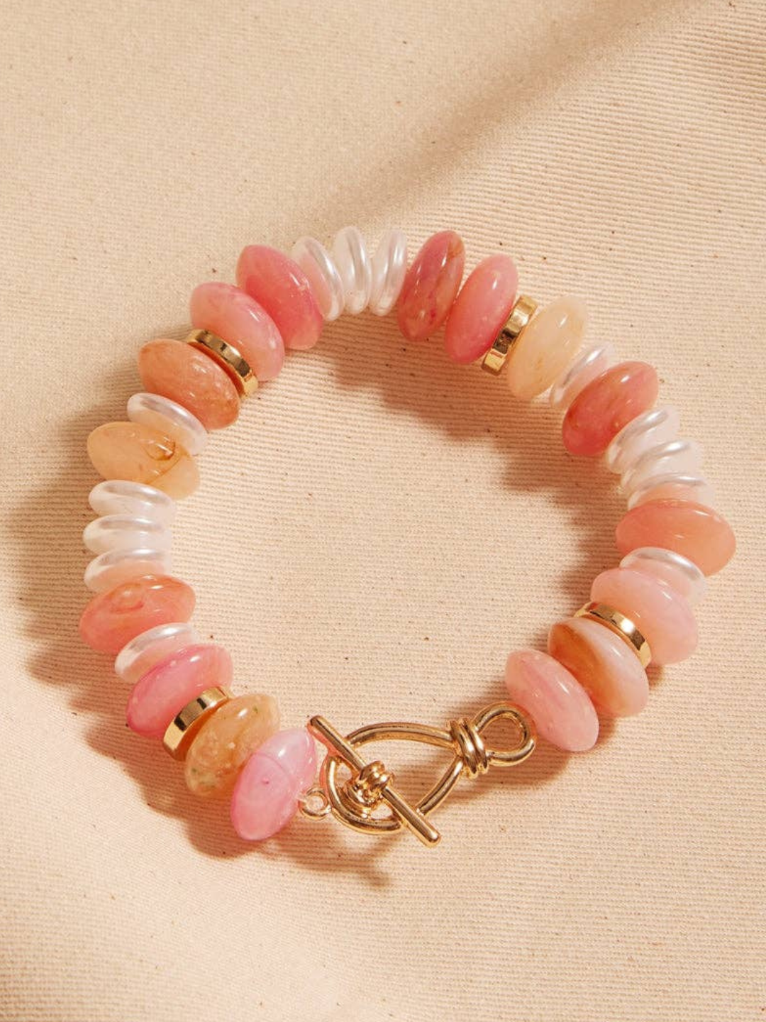 Oval Disk Resin Beads Ombre Mixed Stretch Bracelet