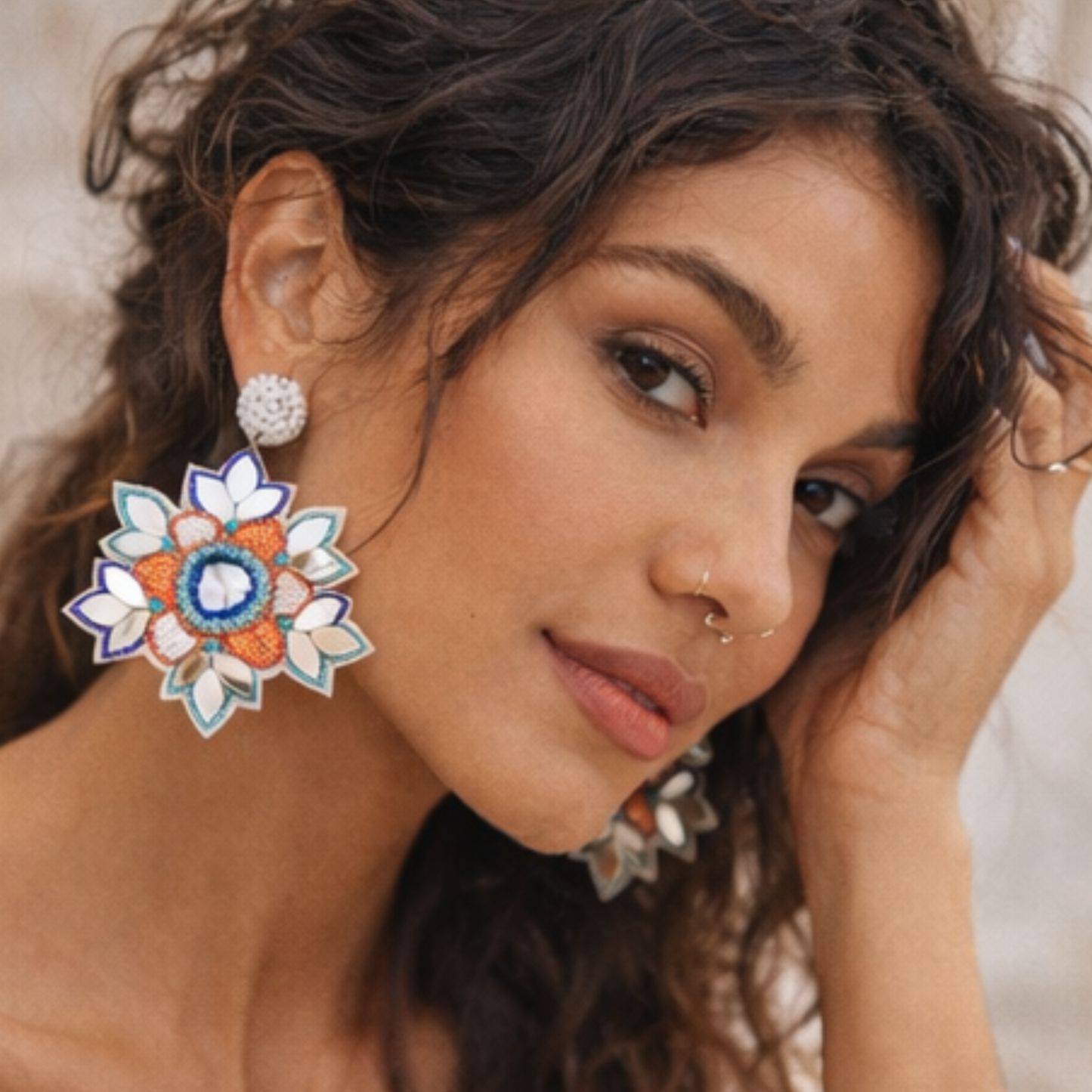Deepa Gurnani Ari Mirror Tile Boho Flower Earrings