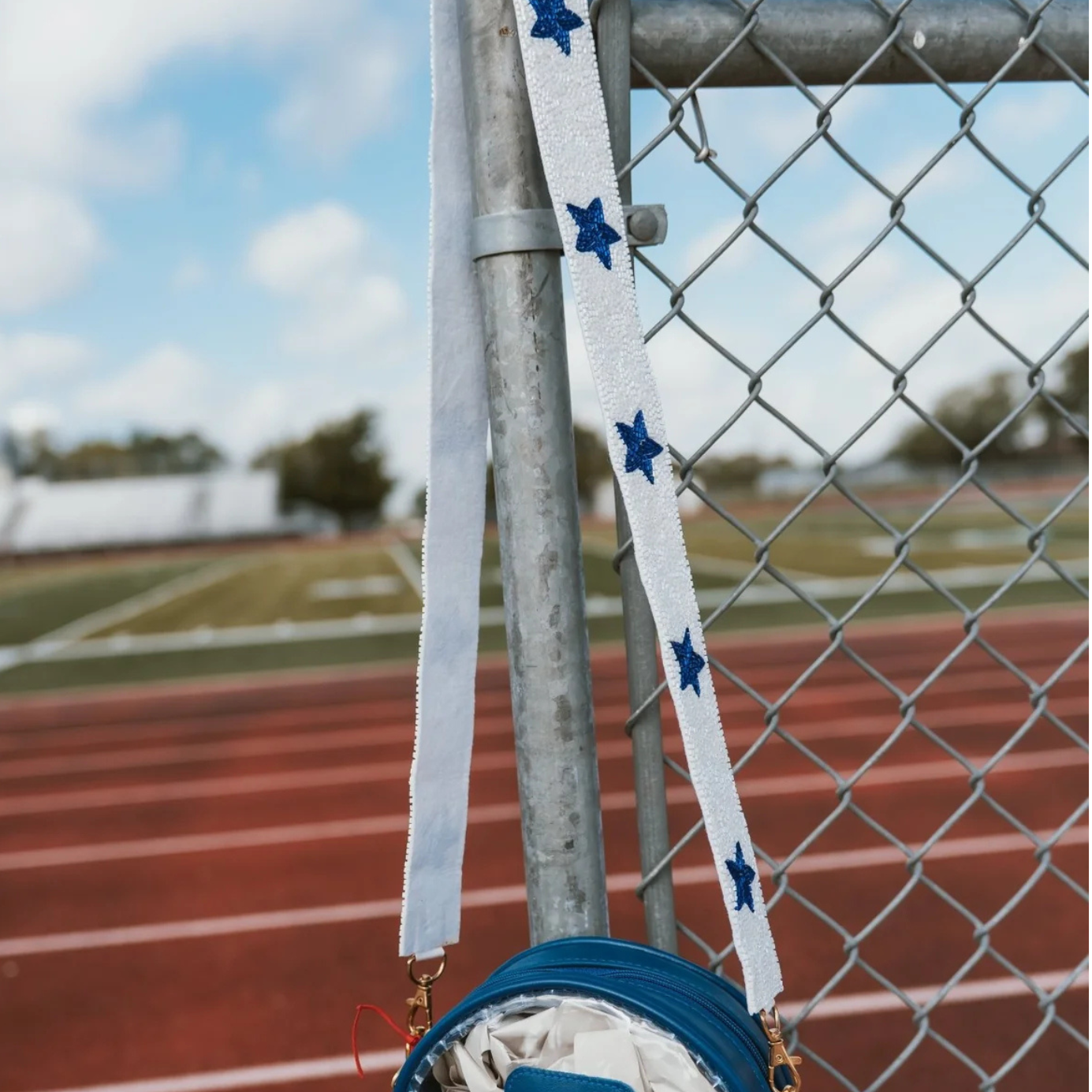 White Blue Star Seed Beaded Crossbody Bag Strap