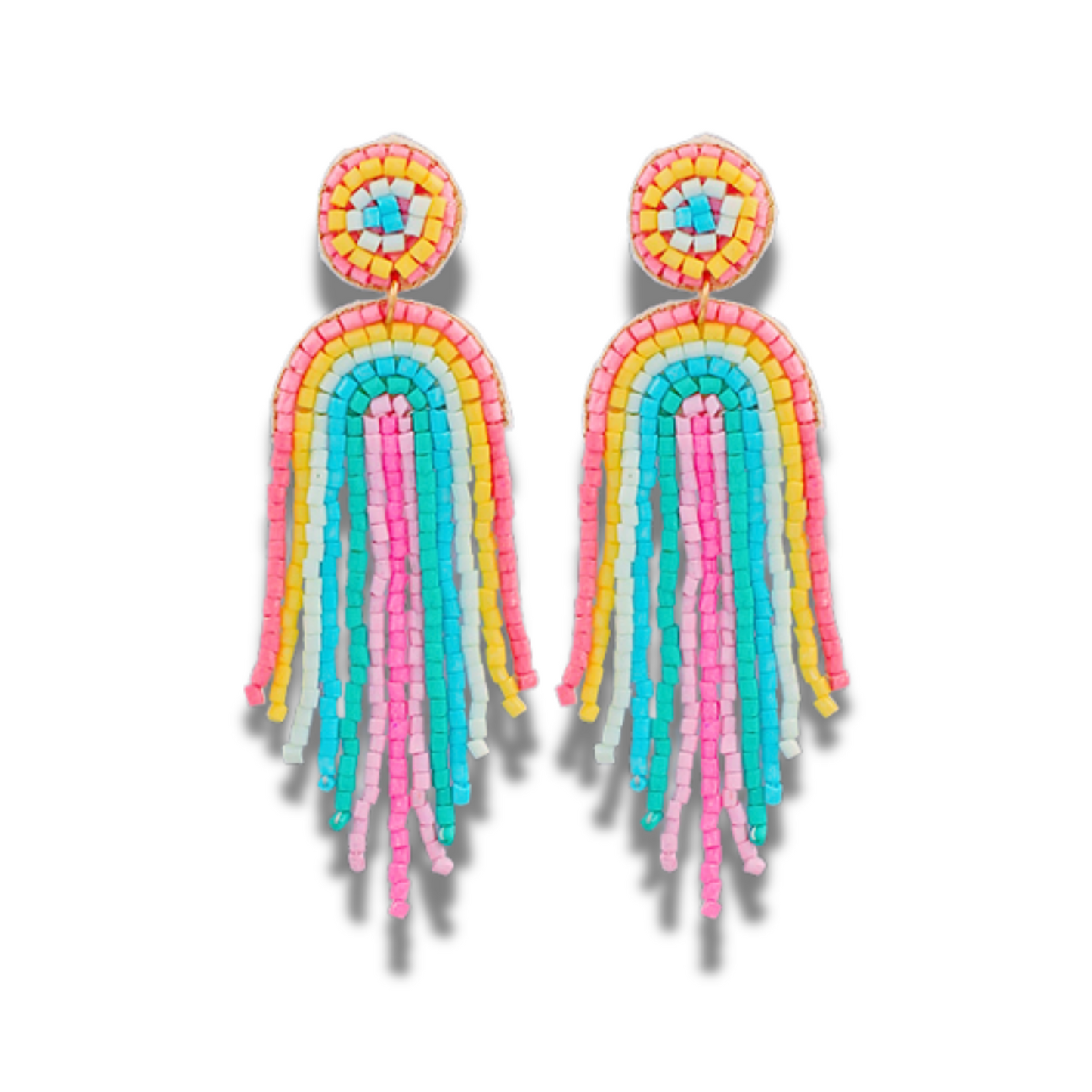 Pink Rainbow Beaded Dangle Statement Earrings