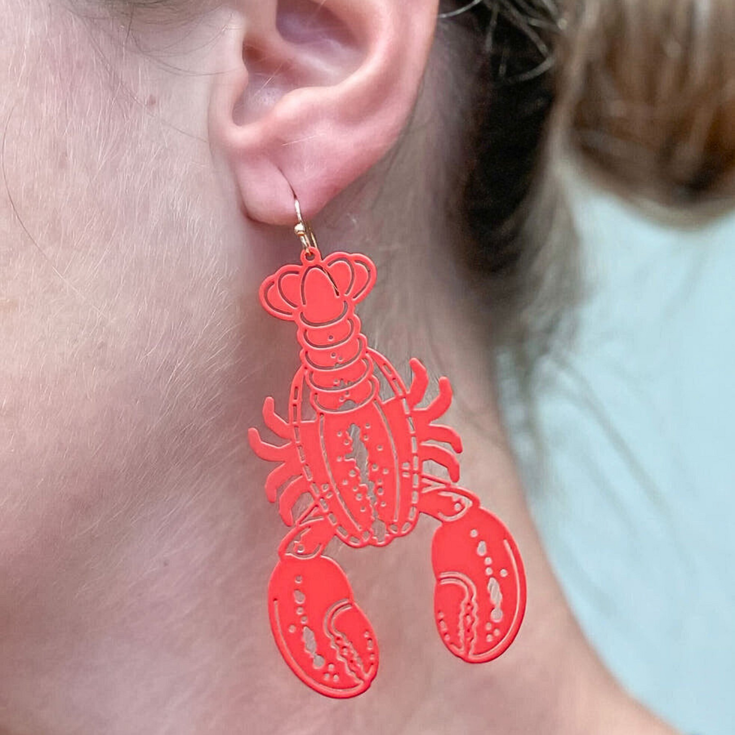 Laser Etched Red Lobster Statement Earrings