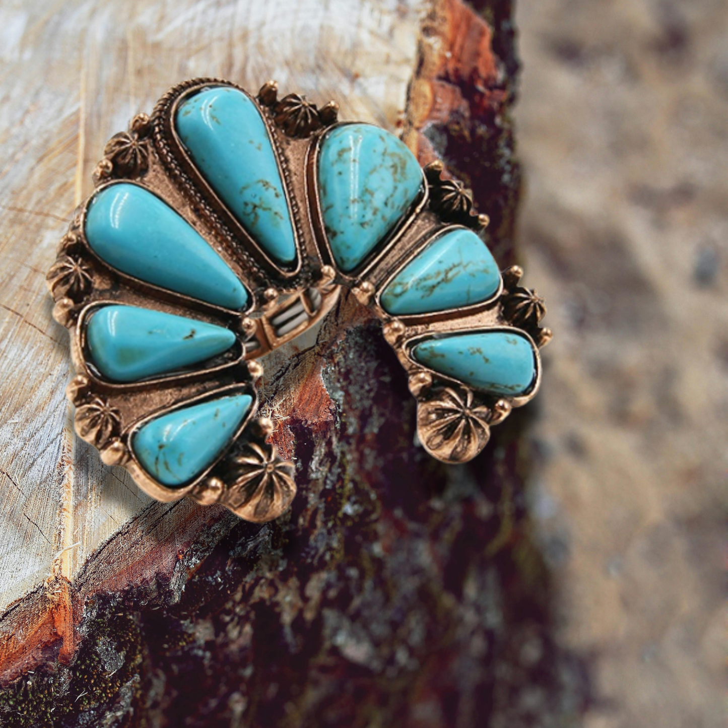 Turquoise Stone Squash Blossom Ring