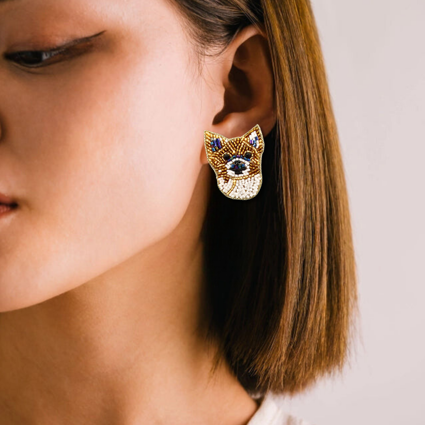 Chihuahua Dog Breed Puppy Pets Seed Beaded Earrings