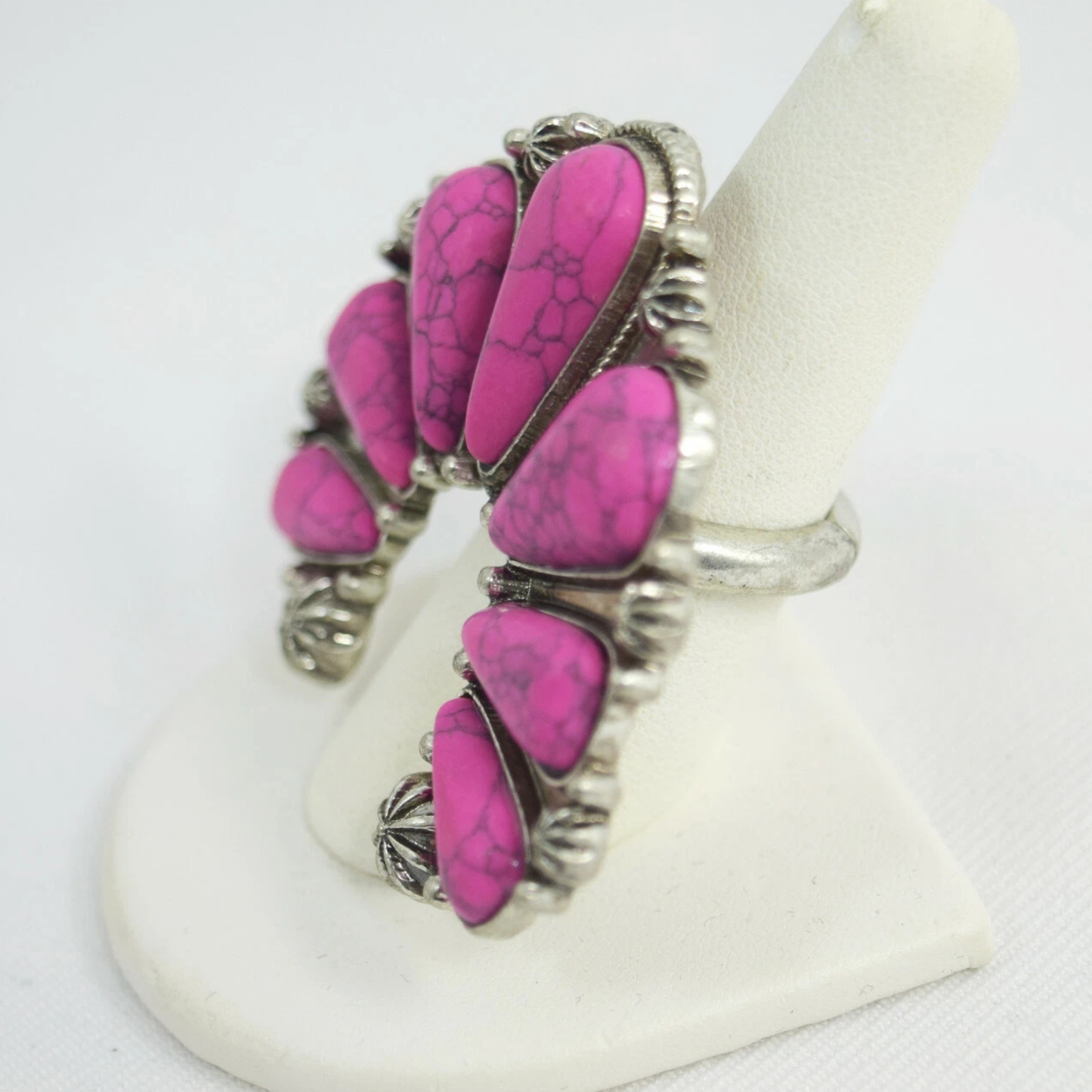Pink Howlite Squash Blossom Ring