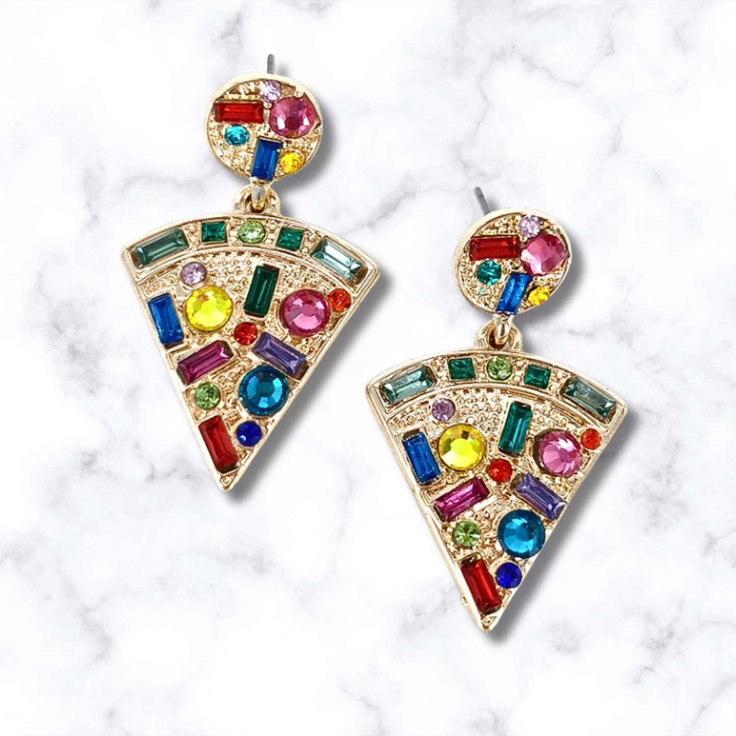 Pizza Slice Crystal Gem Rhinestone Earrings