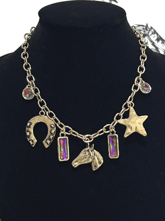 Rhinestone Rodeo Western Charm Necklace